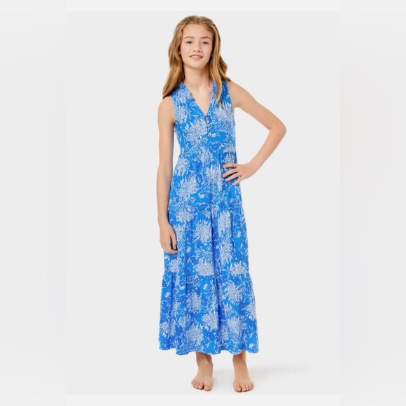 Lilly Pulitzer Other - Lilly Pulitzer Girls Crock and Lock It Blue Floral Maxi Dress